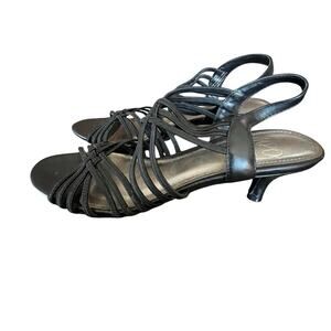 IMPO Stretch Black Strappy Sandals Heel Womens Size 8.5 M